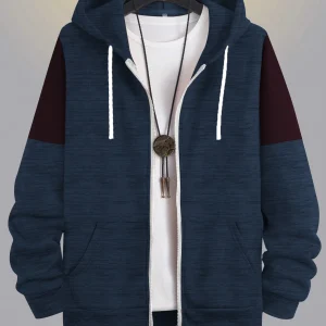 Next Terry Fleece Zipper Hoodie For Men-Navy Melange with Maroon Panel